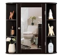 COSTWAY Armadietto da Bagno con Specchio in Legno, Marrone | Armadietto da Parete con Mensole Regolabili, Mobile dei Medicinali Multiuso per Bagno, Salotto e Cucina