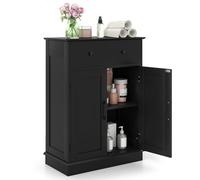 COSTWAY Armadietto da Terra 56 x 30 x 80 cm, Mobile da Bagno con Ante, Cassetto e Ripiano Regolabile, Mobiletto Salvaspazio per Soggiorno, Cucina e Sala da Pranzo (Nero)