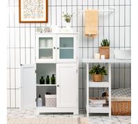 Costway Armadietto del bagno con ante di vetro e mensole regolabili, Organizer multiuso per corridoio salone bagno Bianco
