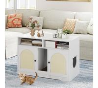 Costway Armadietto moderno per gatti con ripostiglio doppie stanze in legno da interno, Armadietto moderno 2 tappetini in sisal Bianco