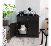 Costway Armadietto moderno per lettiera gatto con design compatto e funzionale, Mobile con cassetto e 2 porte per nascondere lettiera Marrone