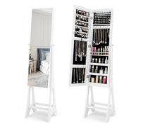COSTWAY Armadietto per gioielli con serratura a specchio, 2 in 1, con scomparto per gioielli, armadietto a specchio con 12 LED, autoportante (bianco)