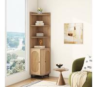 Costway Armadio angolare in rattan PE con 2 porte e 4 scomparti aperti, Libreria angolare alta 172cm bagno soggiorno