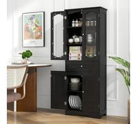 Costway Armadio da bagno alto 160cm e armadio da bagno alto salvaspazio, Mobile autonomo per cucina e armadio sottile da terra Nero