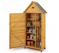 COSTWAY Armadio da Esterno in Legno, Casetta da Esterno con Ante, Ripiani Rimovibili, Serrature e Tetto Inclinato, Armadietto Versatile da Giardino, Balcone e Cortile (81 x 46 x 174 cm)