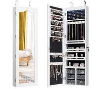 COSTWAY Armadio Portagioielli con Luci LED, Armadio Portagioielli Montato a Muro con Specchio e 6 Cassetti, Organizer Gioielli con Tanto Spazio, 36,5 x 11,5 x 120 cm (Bianco)