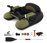 COSTWAY Barca Gonfiabile da Pesca, Belly Boat Portatile con Portacanna Regolabile, Supporto per Ami, Pagaia in Alluminio, Pinne, Pompa e Kit di Riparazione, Portata 150 kg (Verde)