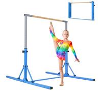 COSTWAY Barra per Ginnastica e Danza per Bambini e Bambine Pieghevole e Portatile, Sbarra Parallela in Metallo e Legno con 13 Altezze Regolabili, Ruote e Cuscinetti Antiscivolo, Portata 100 kg
