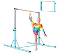 COSTWAY Barra per Ginnastica e Danza per Bambini e Bambine Pieghevole e Portatile, Sbarra Parallela in Metallo e Legno con 13 Altezze Regolabili, Ruote e Cuscinetti Antiscivolo, Portata 100 kg