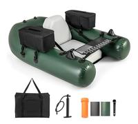 COSTWAY Belly Boat da Pesca Gonfiabile con 2 Porta Canne e Pompa | Gommone da Pesca con Borsa di Trasporto, Kit di Riparazione e Supporto Motore Fuoribordo, Capacità 100 kg