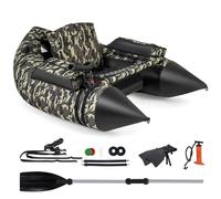 COSTWAY Belly Boat da Pesca Portatile, Gommone Gonfiabile da Pesca con Porta Canne Regolabile, Pompa, Pagaia in Alluminio, Spallacci e Kit di Riparazione, Barca da Mare con 2 Pinne, capacità 150 kg