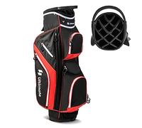 COSTWAY Borsa da Golf con Divisori Superiori a 14 Vie, 9 Tasche, Tasca Termica, Tasca per Scarpe, Porta Ombrello, Doppia Tracolla e Cappuccio Antipioggia, Sacca da Golf per Uomo e Donna (Rosso)