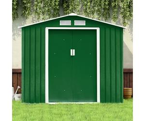 Costway Box Casetta da giardino per gli attrezzi 213x127x185cm in lamiera d'acciaio Verde