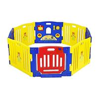 COSTWAY Box per Bambini con 8 Pannelli, Recinto Pieghevole con Giocattoli Educativi, Porta con Chiusura di Sicurezza, Cancello da Giocare per Bambini
