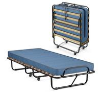 COSTWAY Brandina Pieghevole con Materasso, in Memory Foam, Struttura Resistente e 4 Ruote Girevoli, Lettino Pieghevole per Casa Ufficio, 190x80x33 cm (Blu)