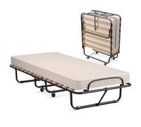 COSTWAY Brandina Pieghevole con Materasso, in Memory Foam, Struttura Resistente e 4 Ruote Girevoli, Lettino Pieghevole per Casa Ufficio, 190x80x39 cm