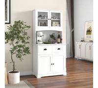 Costway Buffet da cucina da 170cm con mobiletto 4 ante con vetrine in vetro temperato e 3 ripiani regolabili, Credenza autoportante Bianco