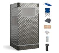 COSTWAY Cabina Sauna a Vapore 3L, Sauna da Casa con Massaggiatore per Piedi, 9 Livelli di Temperatura, Timer 90 Minuti, Sedia Pieghevole e Tappetino, Spa Personale per Casa (Grigio)