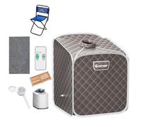 COSTWAY Cabina Sauna a Vapore, Sauna da Casa Portatile con Telecomando, 9 Livelli di Temperatura, Timer 99 Minuti e Sedia Pieghevole, Spa Personale per Casa (Grigio)
