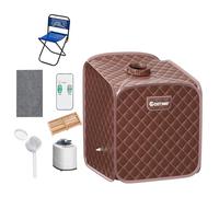 COSTWAY Cabina Sauna a Vapore, Sauna da Casa Portatile con Telecomando, 9 Livelli di Temperatura, Timer 99 Minuti e Sedia Pieghevole, Spa Personale per Casa (Caffè)