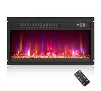 COSTWAY Caminetto Elettrico da Incasso, Inserto Camino Elettrico con Riscaldamento 1500W, Telecomando, Timer 0,5-9H, Effetto Fiamma Regolabile, Termostato e Protezione da Surriscaldamento (61x12x34cm)