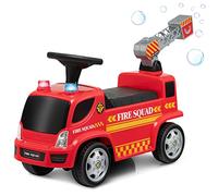 COSTWAY Camion dei Pompieri per Bambini, con Macchina a Bolle Fari Allarme e Musica, Macchinina Cavalcabile a Spinta per Bambini 18-36 Mesi (Rosso,2)