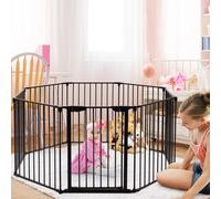 Costway Cancelletto per camino in metallo 8 pezzi Cancello di sicurezza per bambini, cani e scale, Nero