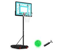 COSTWAY Canestro da Basket da Esterno con Luci LED | Canestro Pallacanestro da Piscina con Altezza Regolabile 115-144 cm, Palla, Ruote, Base Riempibile e Tabellone Infrangibile