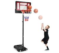COSTWAY Canestro da Basket per Bambini, Canestro Basket da Interno Portatile e Regolabile in Altezza 90-210cm, con Ruote, Tabellone Infrangibile e Incavo per Pallone (Rosso)