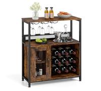 COSTWAY Cantinetta Porta Bottiglie di Vino, Armadietto per Vino con Portabicchieri, Scaffale Aperto e Ripiano Rimovibile, Credenza in Legno Industriale per Cucina e Sala da Pranzo, 75 x 34 x 90,5 cm