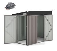 COSTWAY Capanno da Giardino 235 x 117 x 185 cm, Casetta Porta Attrezzi da Esterno in Metallo Galvanizzato con 2 Porte e Tetto Inclinato, Ripostiglio da Esterno per Cortile e Fattoria (Grigio Caldo)