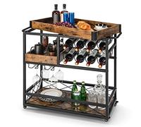 COSTWAY Carrello Bar a 3 Livelli, Carrello da Cucina con Vassoio Rimovibile, Portabottiglie e Porta Calici, con Ruote Bloccabili e Maniglie, per Cucina, Sala da Pranzo e Bar