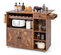 COSTWAY Carrello da Cucina con Piano Ribaltabile, Isola Cucina con Ruote Bloccabili, Carrello Buffet con Portabottiglie Portabicchieri Portasciugamani e Portaspezie, 121x68x88 cm