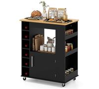 COSTWAY Carrello da Cucina con Ruote, Isola da Cucina con Scomparti Portabottiglie a 6 Scomparti, Portaspezie e Portasciugamani, 76x44x89 cm (Nero)