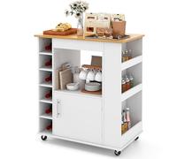 COSTWAY Carrello da Cucina con Ruote, Isola da Cucina con Scomparti Portabottiglie a 6 Scomparti, Portaspezie e Portasciugamani, 76x44x89 cm (Bianco)