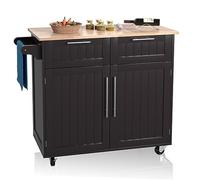 COSTWAY Carrello da Cucina, Isola da Cucina con Cassetti Portaoggetti e Armadietti, Ruote Universali e Portasciugamani, Ideale per Casa Ristorante Bar (Marrone)
