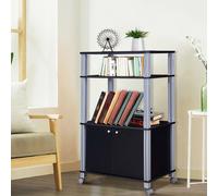 Costway Carrello da cucina multiuso con ruote e 2 ante Carrello in legno a 3 ripiani 60x40x98cm Nero