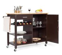COSTWAY Carrello da cucina su ruote, carrello da portata con piano di lavoro, isola della cucina con cassetti, scaffale per vino e portasciugamani, armadietto da cucina in legno arrotolabile per
