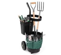 COSTWAY Carrello da Giardino a 2 Ruote, Carrellino da Esterno per Attrezzi da Giardinaggio con Borsa in in Tessuto Oxford, 20 L Secchio Rotondo e 10 L Contenitore Rettangolare Rimovibili