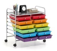 COSTWAY Carrello di Stoccaggio con 12 Cassetti, Carrello portaoggetti con 4 Ruote, Carrello Multiuso per Scuola Ufficio Cucina, 64 x 38 x 62 cm (12 cassetti Colorato)