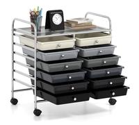 COSTWAY Carrello di Stoccaggio con 12 Cassetti, Carrello portaoggetti con 4 Ruote, Carrello Multiuso per Scuola Ufficio Cucina, 64 x 38 x 62 cm (12 cassetti Grigio sfumato)