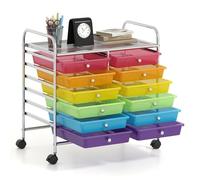 COSTWAY Carrello di Stoccaggio con 12 Cassetti, Carrello portaoggetti con 4 Ruote, Carrello Multiuso per Scuola Ufficio Cucina, 64 x 38 x 62 cm (12 cassetti Arcobaleno)