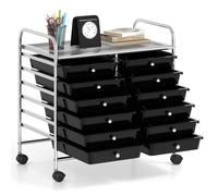 COSTWAY Carrello di Stoccaggio con 12 Cassetti, Carrello portaoggetti con 4 Ruote, Carrello Multiuso per Scuola Ufficio Cucina, 64 x 38 x 62 cm (12 cassetti Nero)