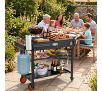 Costway Carrello per barbecue pieghevole metallo resistente al calore, Isola cucina esterna 3 ripiani ruote maniglie 109x46x87cm