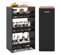 COSTWAY Carrello Portaoggetti a 4 Ripiani, Carrello da Cucina con Maniglia Laterale e Ruote, Carrellino Scorrevole Salvaspazio Slim e Sottile (30 cm,Marrone+nero)