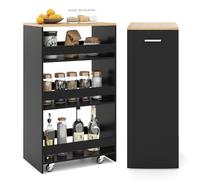 COSTWAY Carrello Portaoggetti a 4 Ripiani, Carrello da Cucina con Maniglia Laterale e Ruote, Carrellino Scorrevole Salvaspazio Slim e Sottile (30 cm,Naturale+nero)