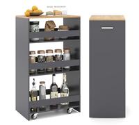 COSTWAY Carrello Portaoggetti a 4 Ripiani, Carrello da Cucina con Maniglia Laterale e Ruote, Carrellino Scorrevole Salvaspazio Slim e Sottile (30 cm,Naturale+grigio)