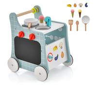 COSTWAY Carrello Primi Passi in Legno per Bambini, Centro Attività Montessori con Giacattoli, Gioco Educativo con Ruote, Girello per Bambini 12 Mesi +, 31 x 34,5 x 42 cm (Blu)