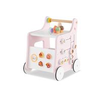 COSTWAY Carrello Primi Passi in Legno per Bambini, Centro Attività Montessori con Giacattoli, Gioco Educativo con Ruote, Girello per Bambini 12 Mesi +, 32 x 35 x 42 cm (Rosa)