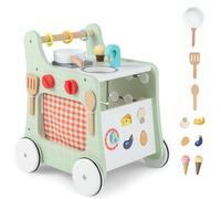 COSTWAY Carrello Primi Passi in Legno per Bambini, Centro Attività Montessori con Giacattoli, Gioco Educativo con Ruote, Girello per Bambini 12 Mesi +, 31 x 34,5 x 42 cm (Verde)